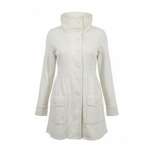 prAna Women's Cream Breathe Sylvie Jacket Cream 100% Cotton Long Button Front- L